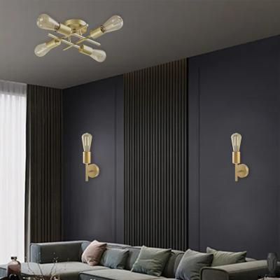 China HUAYI Promotional Price LED Source Iron Bedroom Luster Gold Living Room Ceiling Outdoor Mounted Luxury Modern Lamp for sale