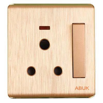 China ABUK Residential/Multipurpose UK Wall Switched Socket Push Button 15A 250V Electrical Outlet Metal Home With PMMC Neon Sign for sale