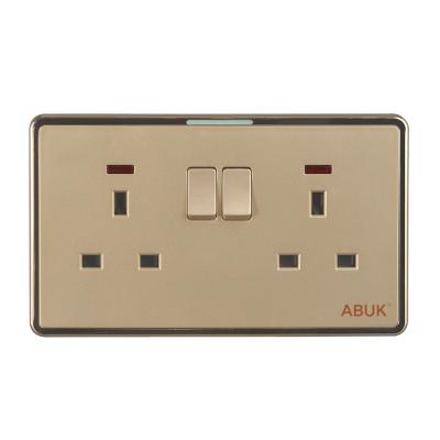 China ABUK 13A UK Residential/Multipurpose Double Wall Switched Socket Push Button 250V 3*6 Inches Metal With Plastic Material Panel Electrical Outlet Neon Home for sale