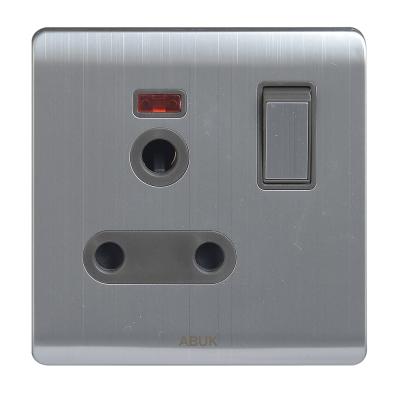 China ABUK Residential / General Purpose UK Wall Switched Socket Push Button 15A 250V Electrical Outlet Metal Home With Neon for sale