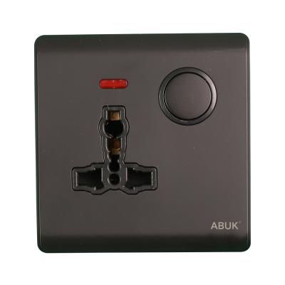 China ABUK Residential/General Purpose Universal Standard Switched Socket Outlet 250V 13A Black Electrical Single Wall Outlet Socket With Neon for sale