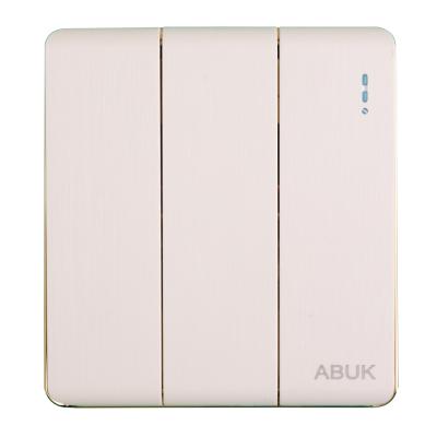 China ABUK 3 Gang 2 Way PMMC Panel 10A 250V 3*3 Inch Modern Home 3*3 Inches Electric Push Button Switch Wall Lamp Switch Panel 10A 250V for sale