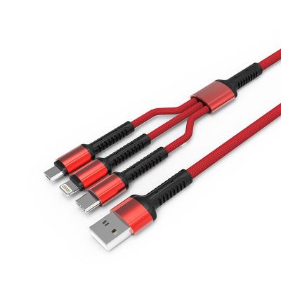 China New LC93 Cable, LDNIO 2019 Universal Smart Micro Nylon Braided Cable Mobile Phone Type-C Charging 3 In 1 Usb Cable For Phone for sale