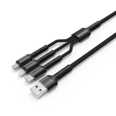 China 3 in 1 New LDNIO LC93 Micro Nylon Braided Cable, Universal Smart Cable Type-C Charging 3 in 1 Usb Cable For Phone for sale