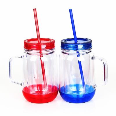 China Custom Wall Microwavable Juice Mason Jars With Handles And Double Color Plastic Straw Lids Wholesale for sale