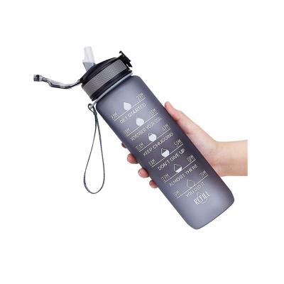 China 32 Ounce Viable Free Leakproof Portable Reusable Tritan BPA Fitness Sports Water Bottle With Straw And Time Marker for sale