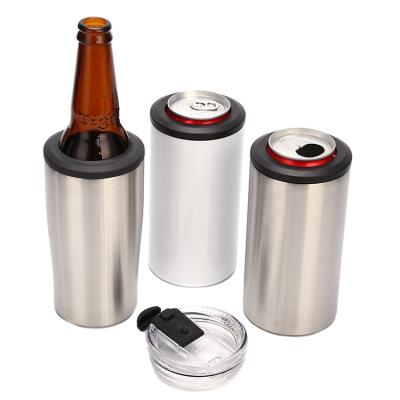 China PORTABLE Amazon Success Straight 4 in 1 Insulator Cooler Vacuum Stainless Steel Sublimation Box Blank Slim Beer Can Holder for sale