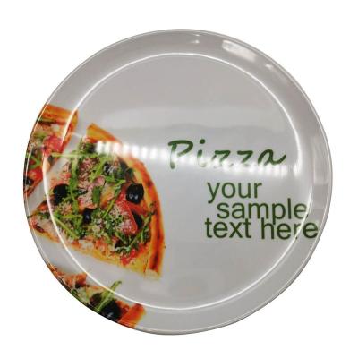 China Sustainable High Quality Printing Round Plastic Melamine Serving Tray For Pizza for sale