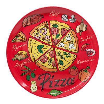 China High Fashion Sustainable Custom Printing Large Round Melamine Pizza Serving Tray for sale