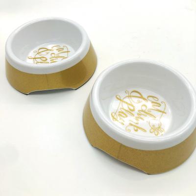 China Sustainable Double Walled Melamine Pet Food Safe 100% Custom Printing Bowl With Non-Skid Silicon Bottoms for sale