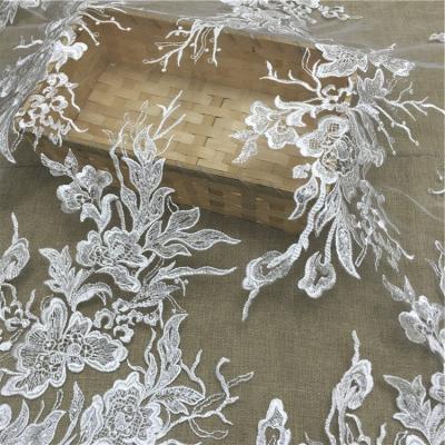 China Viable High Quality French Embroidery Lace Flower JORICE White Bridal Dress Fabrics for sale