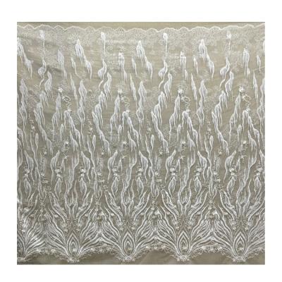 China Wholesale Price Viable White Floral Bridal Tulle Lace Fabric 3D Flowers Embroidery for sale