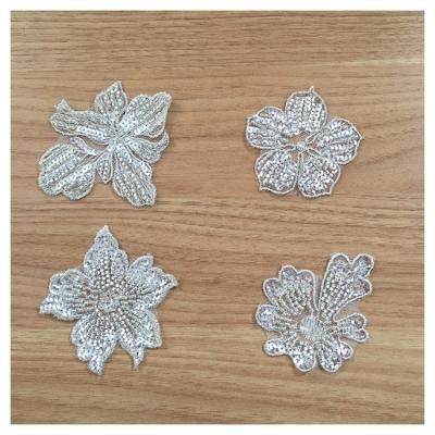 China Viable Custom Design Fabric Flower Embroidery Beaded Patch For Dress for sale