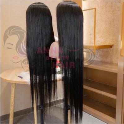 China Straight 40 Inches 100% Virgin Human Hair Wig Unprocessed 13x4 Transparent Lace Front Wig Silky Straight Hair Wig for sale