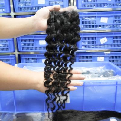 China 100% Deep Wave Human Hair Remy Chinese Hair 4X4 Lace Closure Top 4x4 Lace Closure Grade 9A Hair for sale