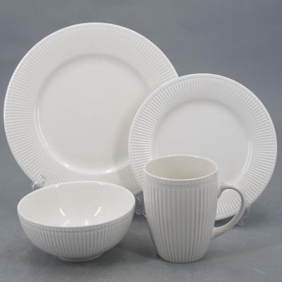 China 20pcs sustainable embossed porcelain dinnerware for sale