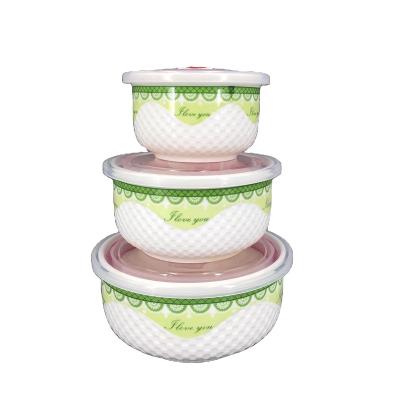 China Viable Mixing Bowls Cool Bowl Set Porcelain 3-Piece Tableware Decal Ceramic Storage Bowl With Lid For Microwave Safe for sale