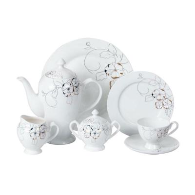 China Hotel Bone China Custom 15 Pcs Luxury British Ceramic Fine Tea Set New Ceramic Viable Restaurant Wholesale Custom Design White Ceramic Tea Set for sale