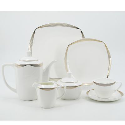 China Bone China Square Golden Design Quality Nice Stocked Turkish Tea Set for sale