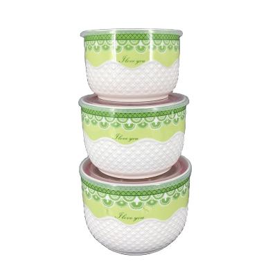 China Sustainable Ceramic Cool Bowl Set For Storage 4 Bowl With Lid For Microwave Safe Decal Porcelain for sale