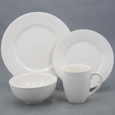 China Sustainable White Promotional Wholesale Porcelain Embossed Dinnerware Set for sale