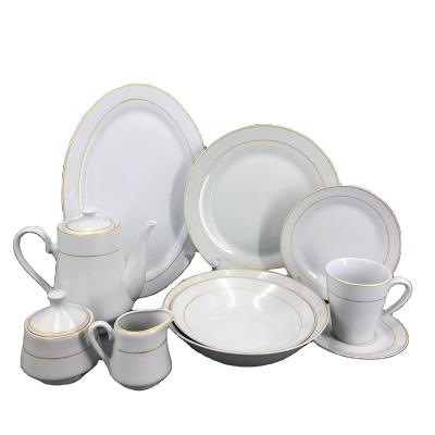 China Sustainable South Africa 47pcs Dinnerware With Gold Line Porcelain Dinner Set 8 People Use for sale