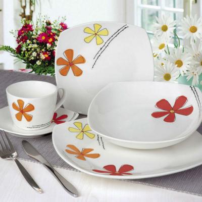 China Hotsale Viable Square Decal Porcelain Floral Wholesale Dinnerware 20pcs Dinner Set for sale