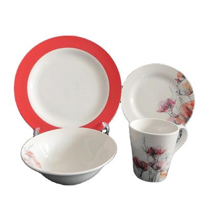 China Viable Household Tableware 16pcs Decal Flower Porcelain Porcelain Plate Dish Wholesale Ceramic Dinner Set for sale