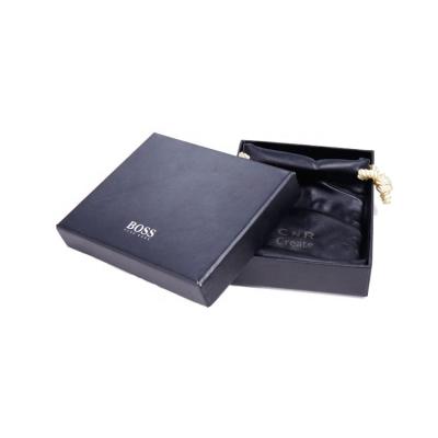 China Recycled Materials Black Custom Logo Silver Stamping Jewelry Packaging Wrapping Paper Gift Box Wallet Box Belt Box for sale