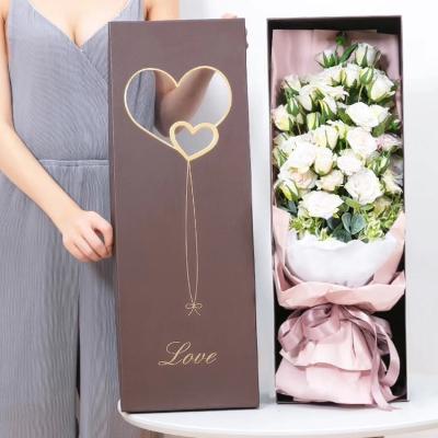 China Handmade High End Custom Paper Cardboard Rose Gift Box Single With Clear Window Paper Packaging Box For Flower for sale