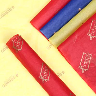 China Recycled Materials Custom Eco Friendly Gold Printing Logo 17gsm-120gsm Colored Gift Wrapping Tissue Paper For Packaging for sale