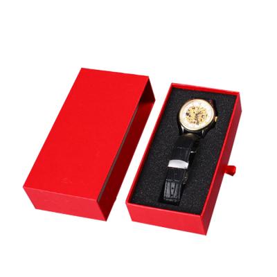 China Boutique Handmade Art Paper Drawer Gift Box Red Premium Custom Made With Foam Insert For Watch Packaging Box for sale