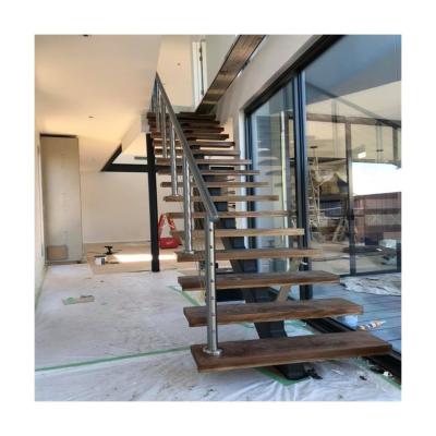 China Modern Indoor Loft Iron / Steel Wood Treads Straight Stairs Prices Staircase Design for sale