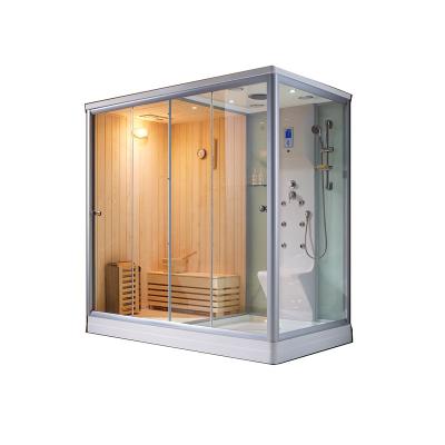 China Home Indoor White Computer Control Panel Steam Bath With Wooden Sauna Combo Shower Room 881 for sale