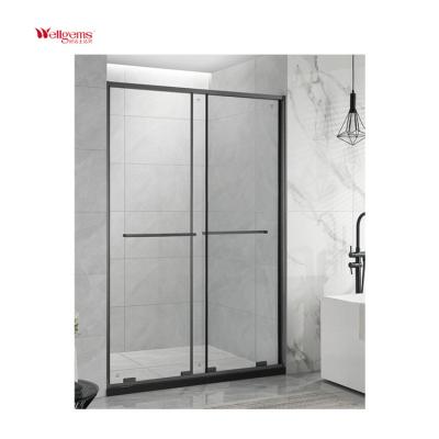 China Modern Shower Door Clear Tempered Glass Framed Black Finish Shower Screen for sale