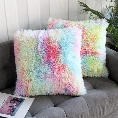 China Wholesale Eco-friendly Super Soft Faux Fur Rainbow Unicorn Throw Pillow Cover For Sofa for sale