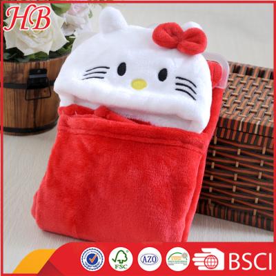 China Anti-pilling Cute Animals Hood Fleece Bag Embroidered Coral Baby Blanket for sale