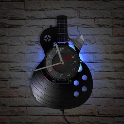 China Antique Style Wall Clock For Living Room Home Decor Guitar Wall Clock With LED Light Christmas Gift for sale