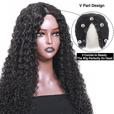 China Body Wave V Part Wig Hair No Leave Out Side Part Brazilian Remy Curly Human Hair Glueless Wigs For Women Curly Curly V Shape Wig for sale