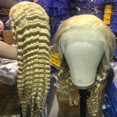 China 100% Sellers,Wholesale Pre Plucked Hair Blonde 613 Lacefront Silky Straight Wave Wigs 30 Inches Deep Wave Wigs for sale