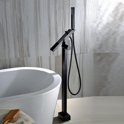 China With Freestanding Matte Black Brass Mixer Tap Floor Slide Bar Body Bath Shower Hose Bathtub Faucet for sale