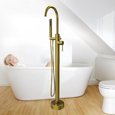 China With Sliding Bar Rorneira Piso Tub Shower Floor Standing Roman Brushed Gold Freestanding Bathtub Faucet Set for sale