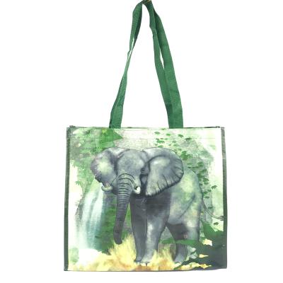 China Custom Handled Printed Reusable Grocery PP Woven Fabric Tote Shopping Bags for sale