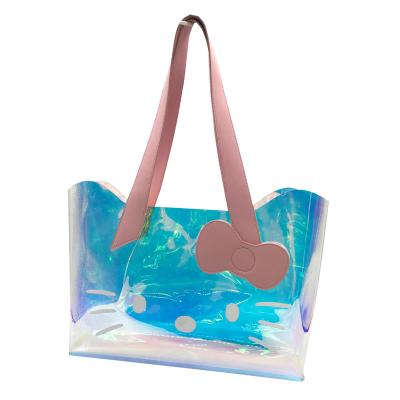 China Fashionable New Design Custom Logo Laser Handled Holographic Iridescent Iridescent Waterproof Tote Bag for sale