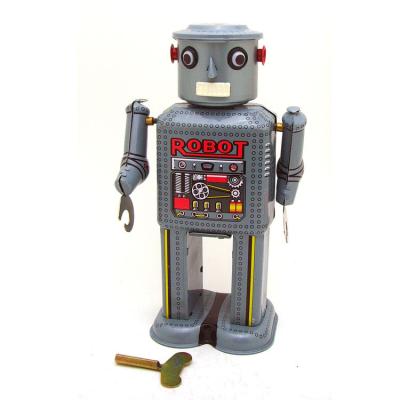 China Tinplate New Vintage Tin Toys Gray Wind Up Tin Toy Mechanical Cute Robot for sale