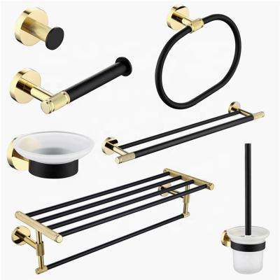 China Luxury Modern High Quality Brass Black And Gold Towel Rack Bathroom Accessories Set for sale