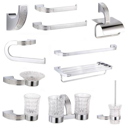 China Modern Newly Designed Brass White Crystal Chrome Bathroom Hardware Set for sale