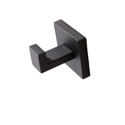 China Modern Square Stainless Steel Robe Hook Towel Rack Clothes&Hat Hook Black Bathroom Robe Solid Single Robe Hook for sale