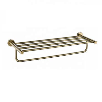 China Brushed SUS 304 Stainless Steel Gold Towel Rail Rack Shelf Cloth Holder Wall Mount Bathroom Accessories Bath Hardware Set Towel Rack for sale