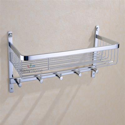 China Bolt Inserting Type Stainless Steel Shelf With Hook Bracket Shelves Bathroom Storage Basket Bathroom Accessories for sale